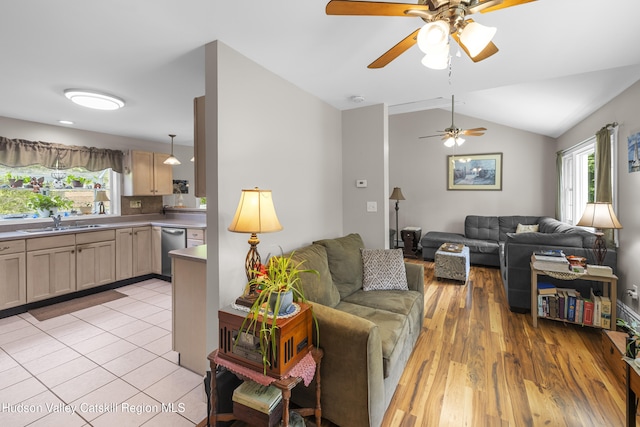 2410 Bruynswick Rd, Wallkill, NY 12589 - living area with a ceiling fan and lofted ceiling