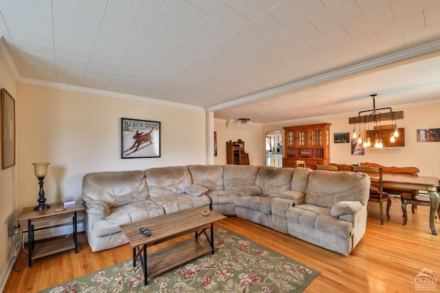 51 Division St, Hunter, NY 12442 - living room with ornamental molding, light wood-style flooring, and a baseboard heating unit