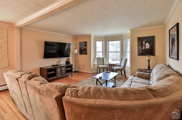 51 Division St, Hunter, NY 12442 - living room featuring wood finished floors, crown molding, and baseboards