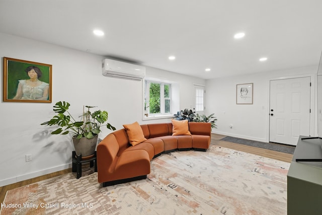 200 Wilbur Ave, Kingston, NY 12401 - living area with an AC wall unit, wood finished floors, baseboards, and recessed lighting