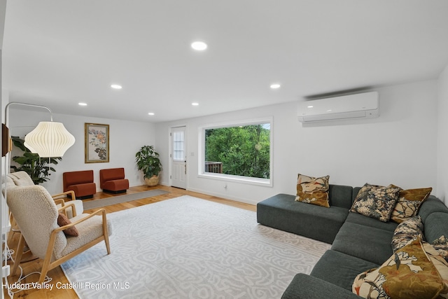 200 Wilbur Ave, Kingston, NY 12401 - living room with an AC wall unit, wood finished floors, and recessed lighting