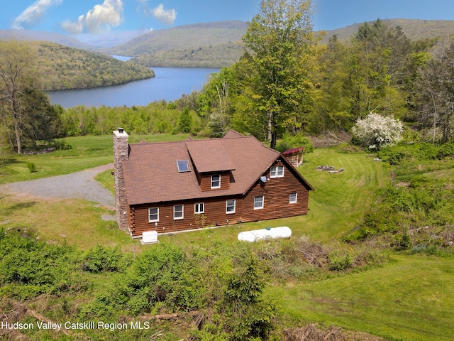 422 Waterview Dr, Andes, NY 13731 - aerial view of property and surrounding area with a water and mountain view and a heavily wooded area