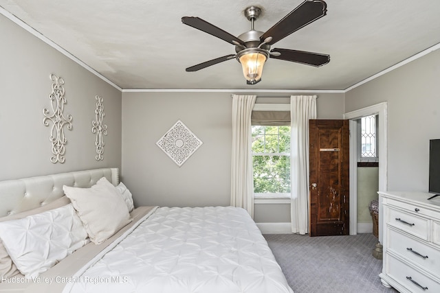 71 Melrose Ave, Albany, NY 12203 - bedroom with carpet, crown molding, baseboards, and a ceiling fan