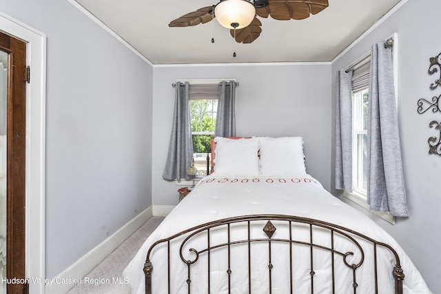 71 Melrose Ave, Albany, NY 12203 - bedroom with carpet floors, baseboards, crown molding, and ceiling fan