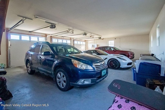 garage with a garage door opener