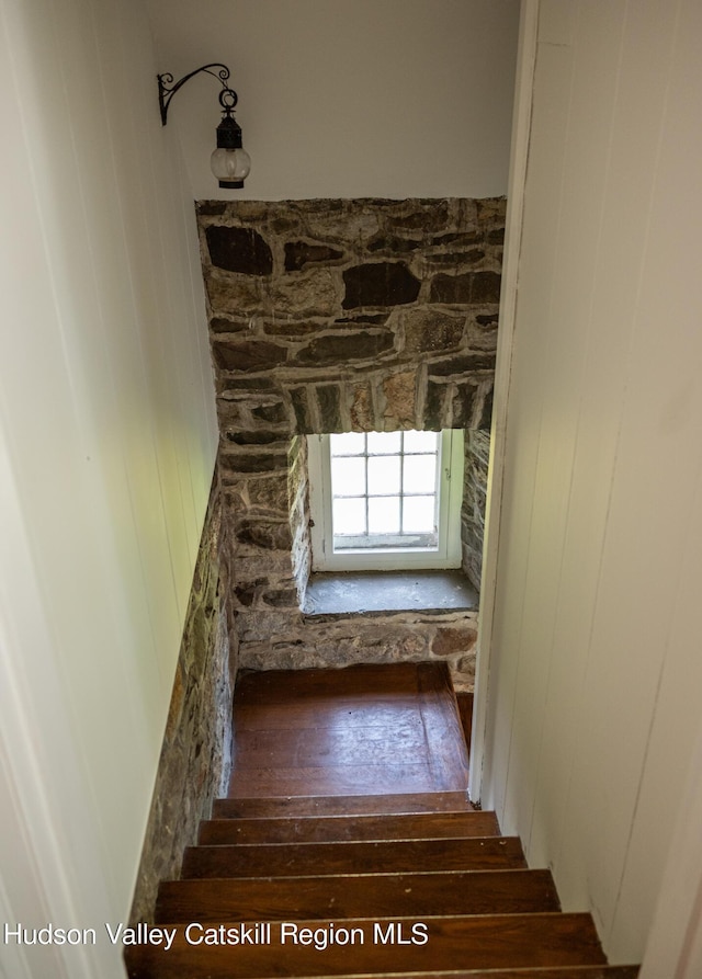 stairway featuring wood-type flooring