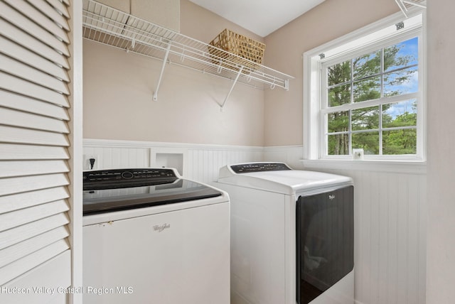 20 Cedar Ridge Rd, Stone Ridge, NY 12484 - laundry room featuring washer and clothes dryer, plenty of natural light, and wainscoting