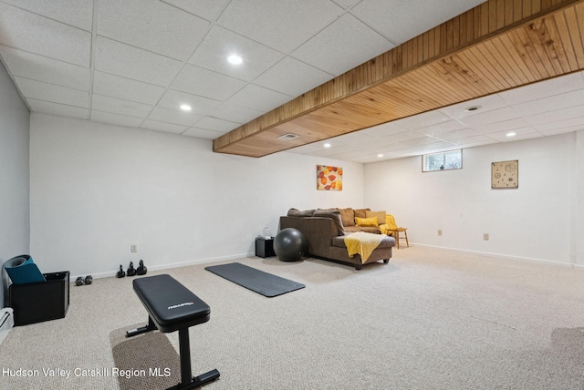 20 Cedar Ridge Rd, Stone Ridge, NY 12484 - exercise area featuring carpet, a paneled ceiling, and recessed lighting