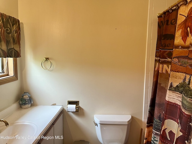 82 Liftside Dr Unit A13, Hunter, NY 12442 - full bathroom with toilet, vanity, and curtained shower