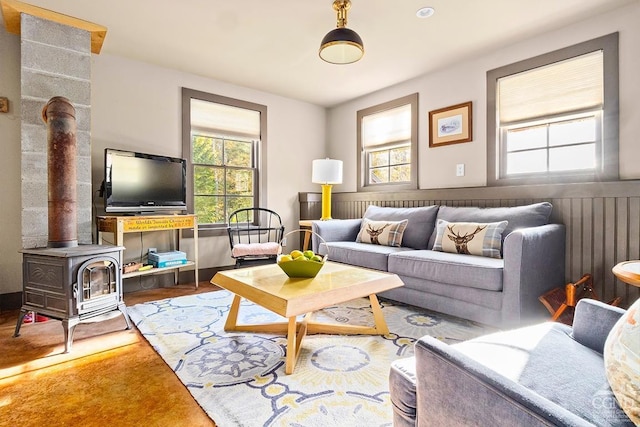 214 Fog Hill Rd, Austerlitz, NY 12017 - living area with a wood stove and wood finished floors