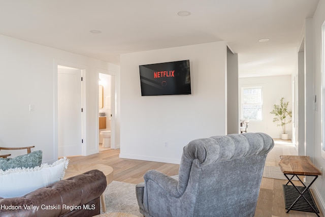 living room with light hardwood / wood-style floors