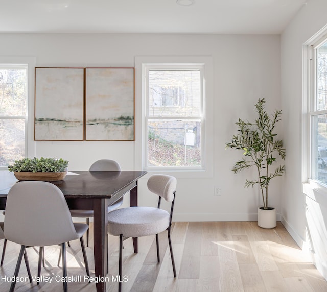 dining space featuring light hardwood / wood-style flooring