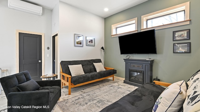 living room featuring a wall mounted AC