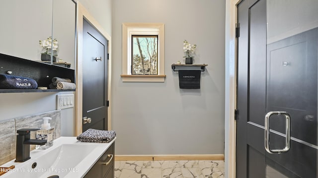 bathroom featuring vanity and walk in shower