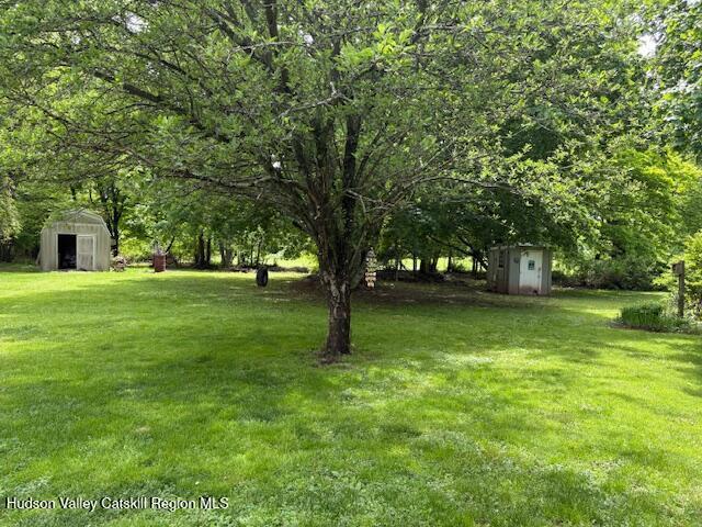 36 Blue Mountain Mnr, Saugerties, NY 12477 - view of green lawn with a storage shed and an outbuilding