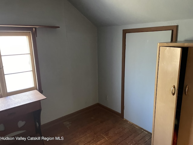 additional living space with vaulted ceiling and dark wood-type flooring