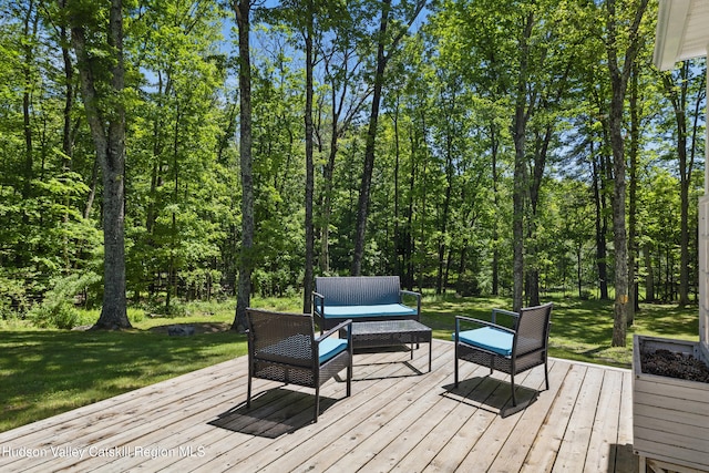 766 County Route 2, Accord, NY 12404 - wooden terrace featuring an outdoor living space and a lawn