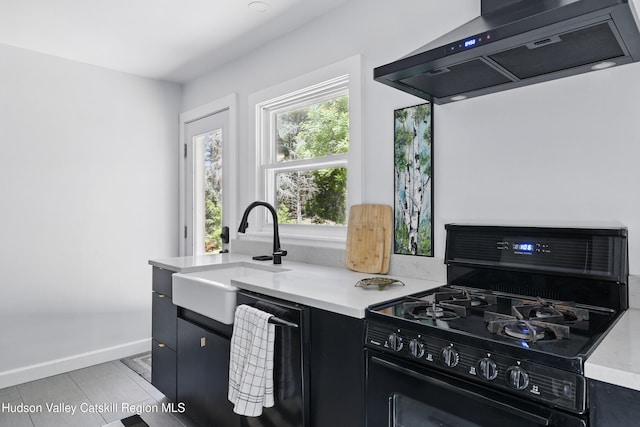 766 County Route 2, Accord, NY 12404 - kitchen featuring black appliances, ventilation hood, a sink, and dark cabinetry