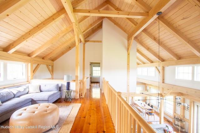 23 Raccoon Forks Rd, Old Chatham, NY 12136 - living room with light wood finished floors and wooden ceiling