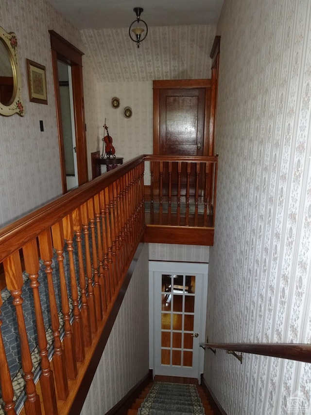 19 Aitken Ave, Hudson, NY 12534 - stairs featuring wallpapered walls