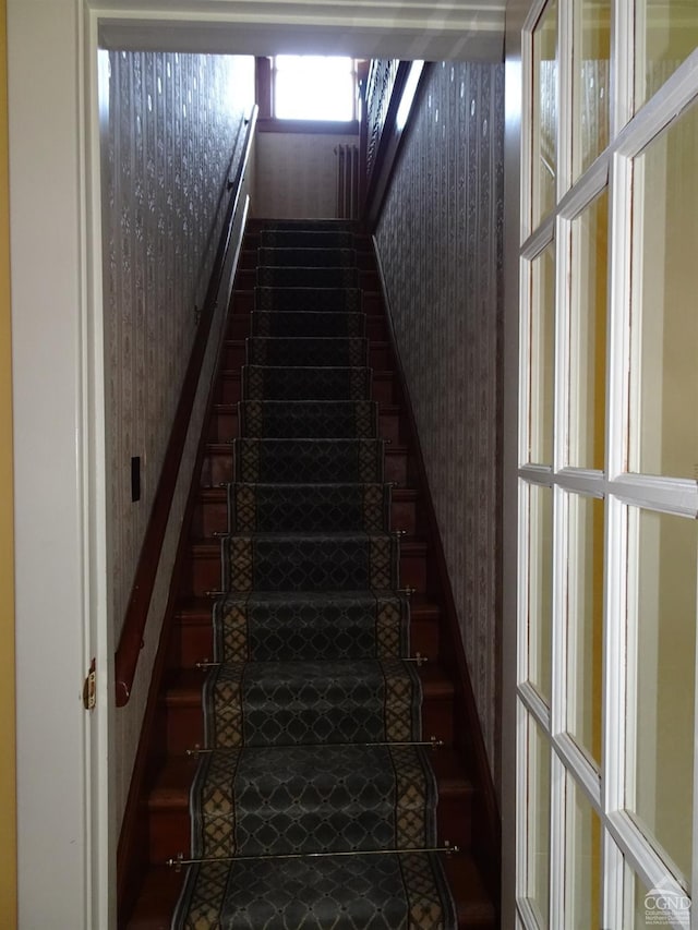 19 Aitken Ave, Hudson, NY 12534 - stairway featuring wallpapered walls