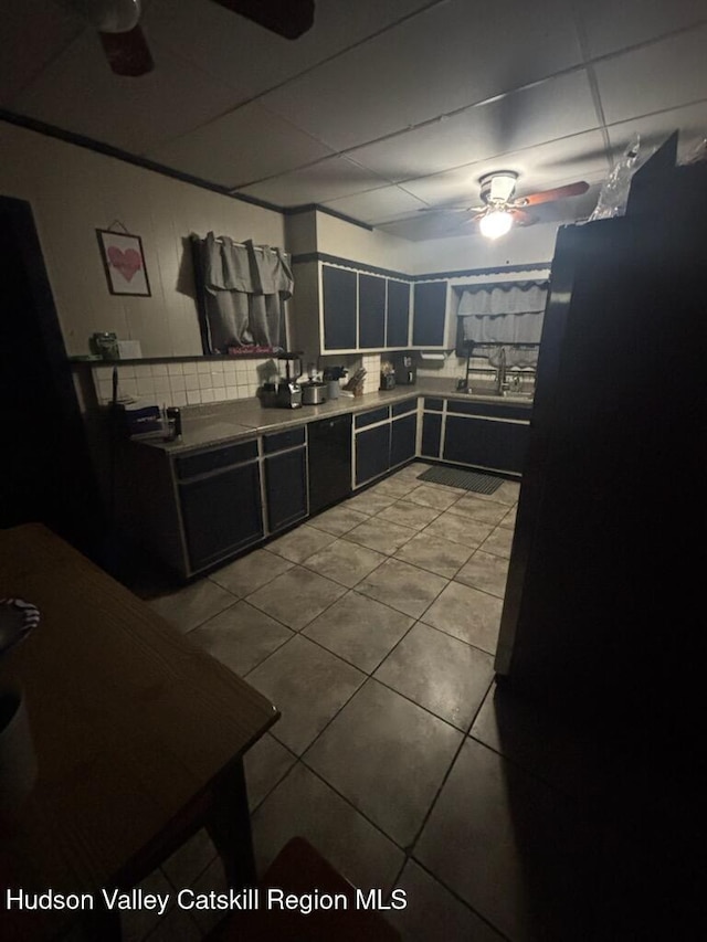 44 Sterling St, Kingston, NY 12401 - kitchen featuring ceiling fan, light tile patterned floors, and decorative backsplash