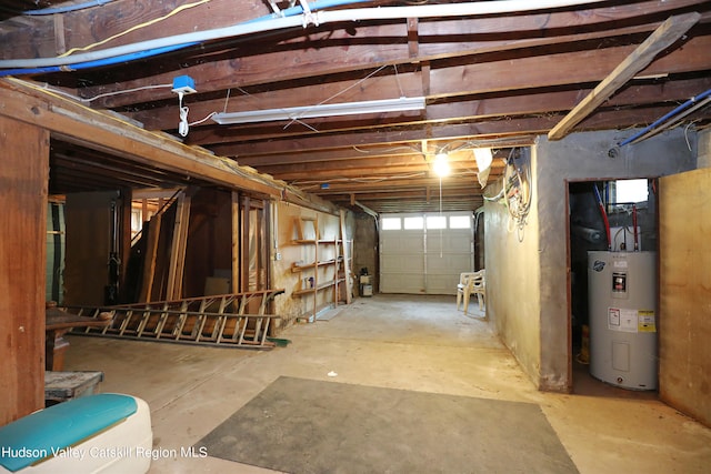 basement featuring electric water heater