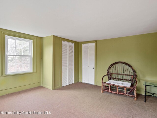 living area with carpet flooring