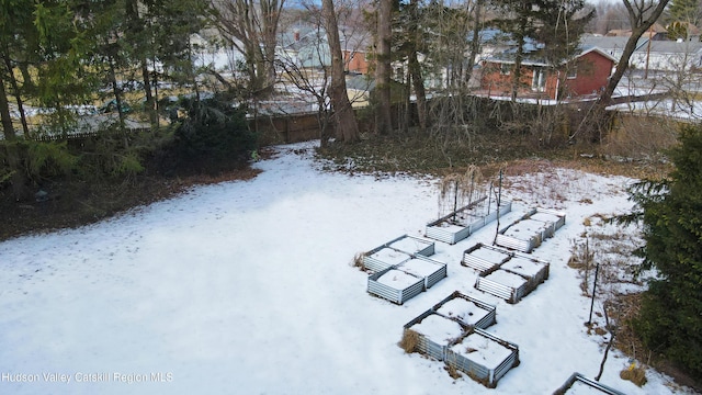 view of yard layered in snow