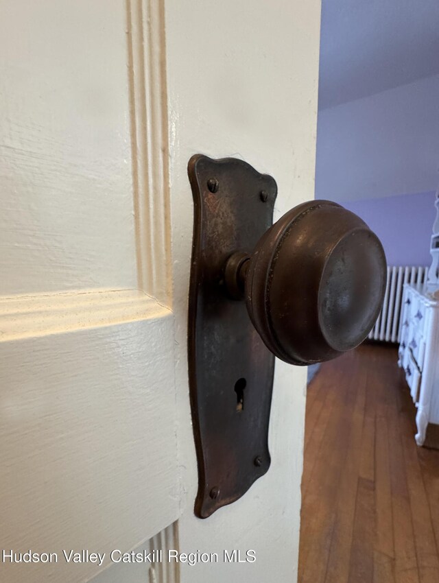 interior details with wood finished floors and radiator