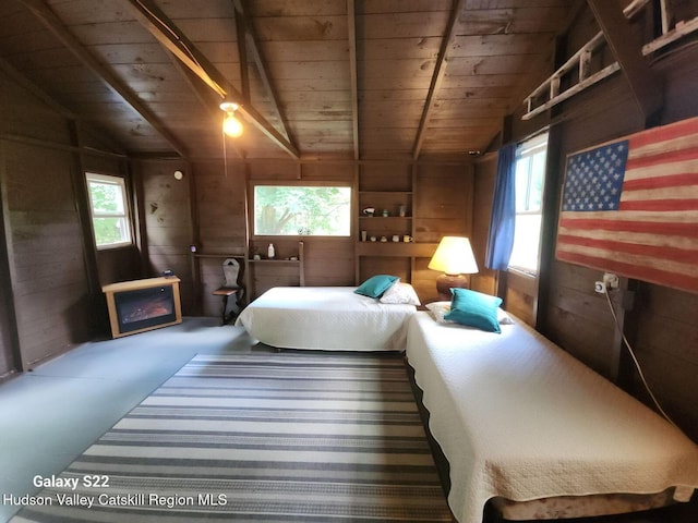 40 N Mountain, Copake Falls, NY 12517 - bedroom with wooden walls, finished concrete flooring, and wooden ceiling