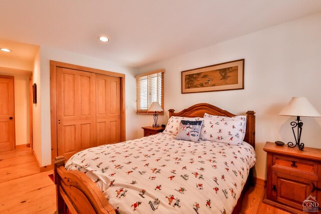 90 Club Rd, Windham, NY 12496 - bedroom featuring a closet, light wood-style flooring, recessed lighting, and baseboards