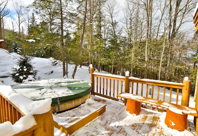 90 Club Rd, Windham, NY 12496 - snow covered deck featuring a hot tub