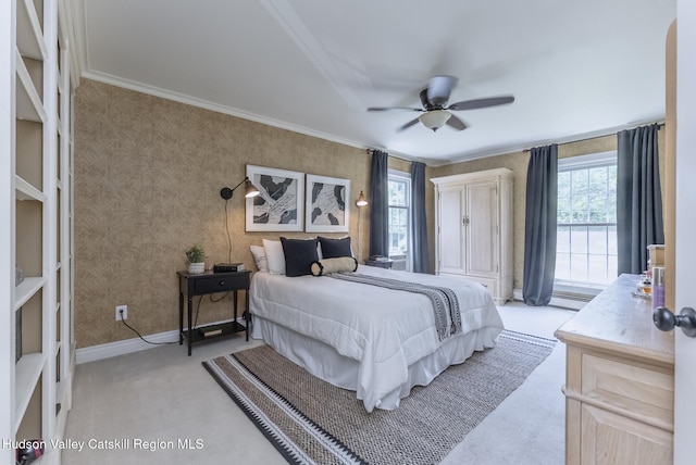 157 Hillside Ter, Kingston, NY 12401 - carpeted bedroom with crown molding, wallpapered walls, and ceiling fan