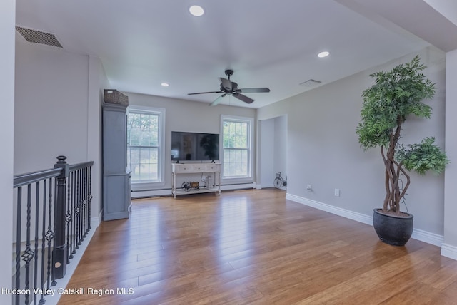 157 Hillside Ter, Kingston, NY 12401 - unfurnished living room featuring ceiling fan, light wood-type flooring, and recessed lighting
