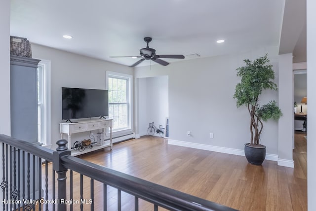 157 Hillside Ter, Kingston, NY 12401 - living area featuring a ceiling fan, wood finished floors, and recessed lighting