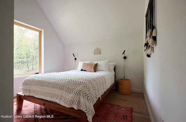 99 Cannon Cir, Woodstock, NY 12498 - bedroom featuring lofted ceiling, wood finished floors, and baseboards