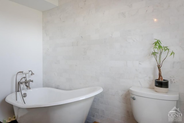 54 Mercer Mountain Rd, East Chatham, NY 12060 - bathroom featuring tile walls, a freestanding tub, and toilet