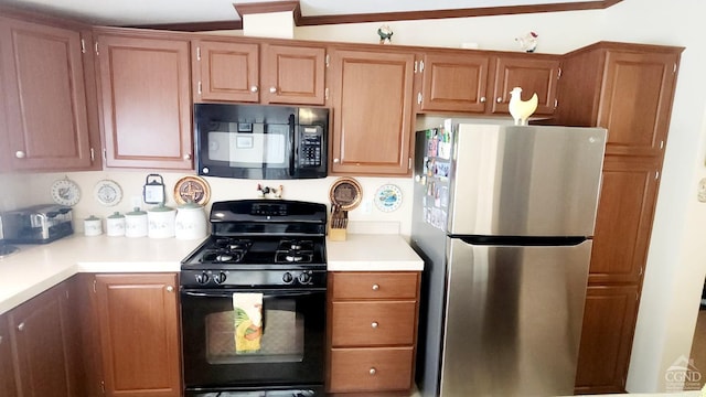 76 Gibson Rd, Durham, NY 12423 - kitchen featuring black appliances, light countertops, and brown cabinetry