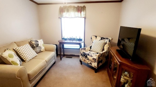 76 Gibson Rd, Durham, NY 12423 - carpeted living area with ornamental molding