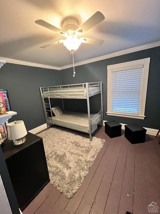 15 N Warren St, Athens, NY 12015 - bedroom with crown molding, a ceiling fan, wood-type flooring, and baseboards