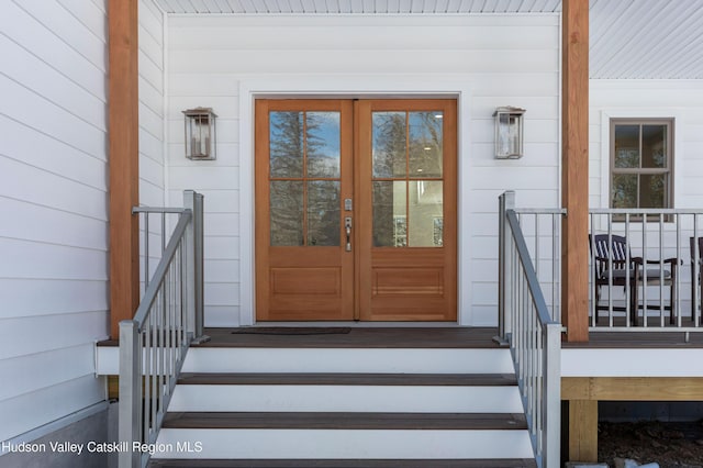 view of exterior entry with french doors