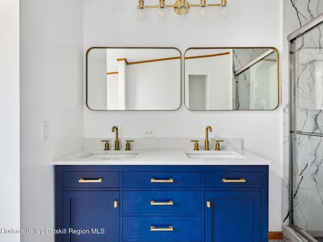 719 Allen Teator Rd, Durham, NY 12469 - bathroom with a marble finish shower and double vanity