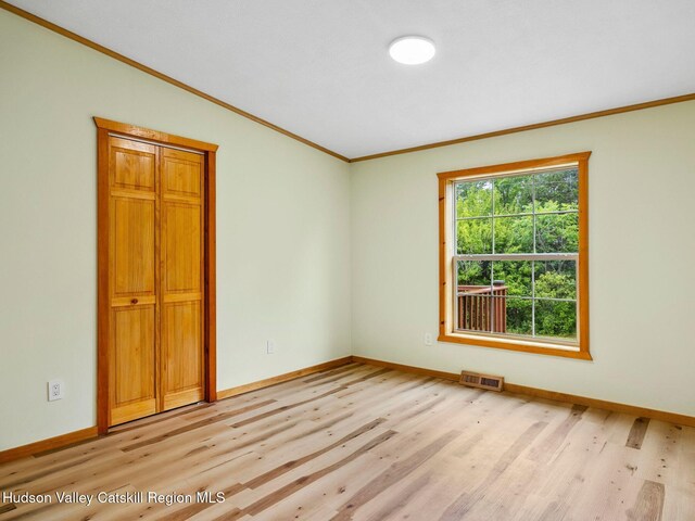 719 Allen Teator Rd, Durham, NY 12469 - unfurnished bedroom with ornamental molding and light wood-style floors