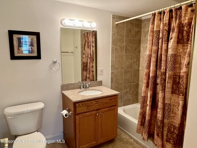 8 Trailside Dr Unit B-9, Hunter, NY 12442 - full bath with vanity, shower / tub combo with curtain, and tile patterned flooring