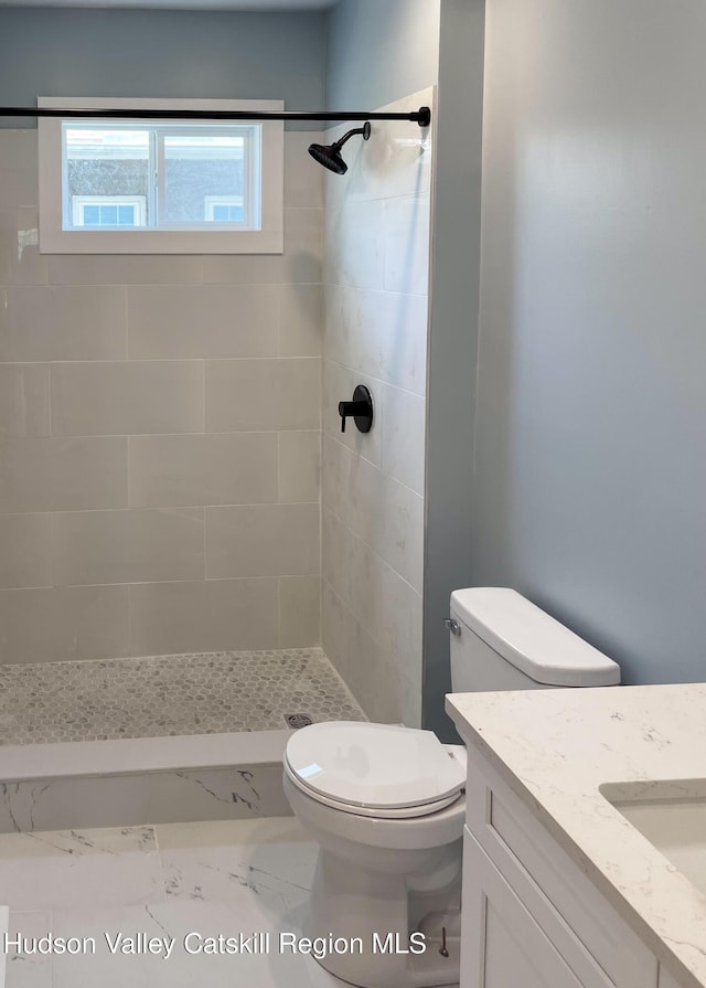 40 Fairview Ave, Hudson, NY 12534 - bathroom featuring vanity, marble finish floors, and tiled shower
