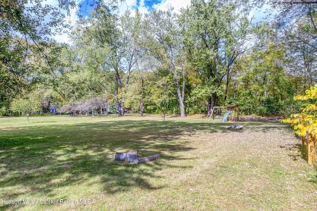 view of yard with a playground