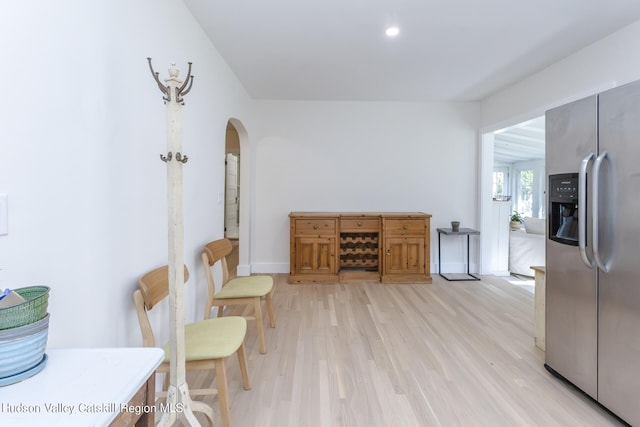 179 Grove St, Tillson, NY 12486 - living area featuring arched walkways, light wood-type flooring, baseboards, and recessed lighting