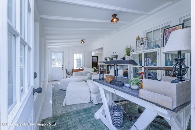 179 Grove St, Tillson, NY 12486 - living area featuring beamed ceiling