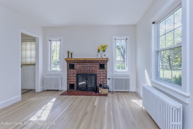 living room with radiator heating unit and a wealth of natural light